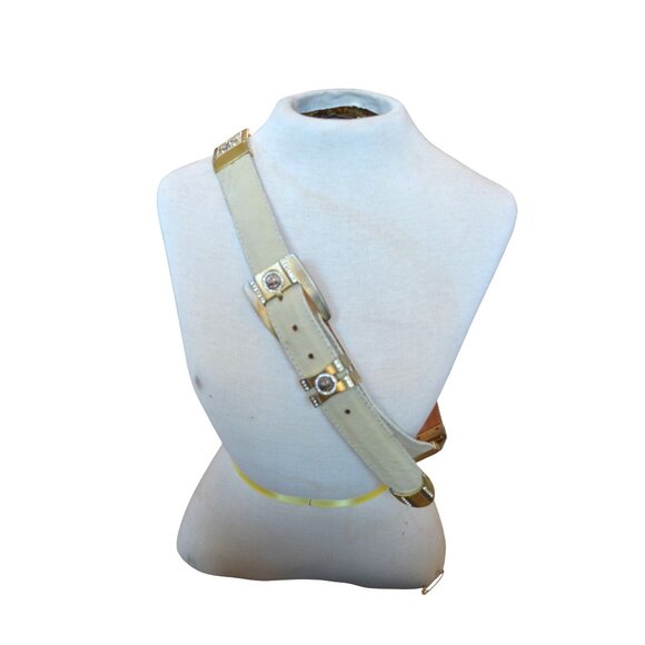 Vintage Other - Vintage Cream Bone Leather Gold Tone Jeweled Lion Mens Belt Size 42 Cowboy Bling